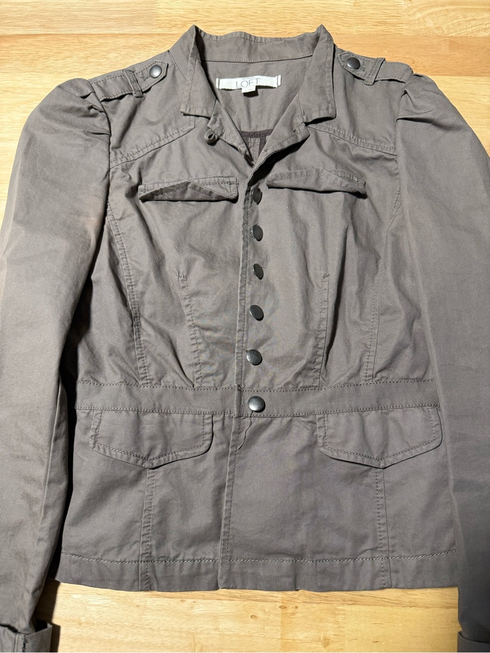 LOFT Women’s Utility Jacket Mocha Brown Size 4 Military Style Snap Front Jacket